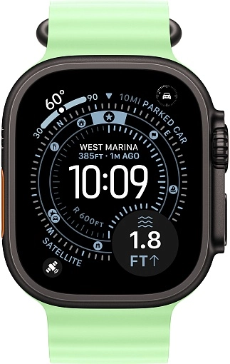 Apple Watch Ultra 3 49 мм, корпус из черного титана, ремешок Ocean неоново-зеленого цвета