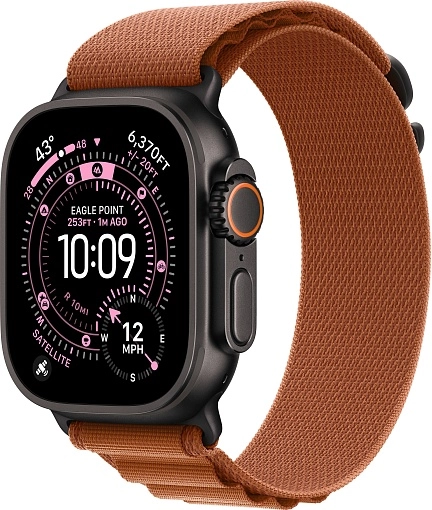 Apple Watch Ultra 3 49 мм, корпус из черного титана, ремешок Alpine терракотового цвета, размер L