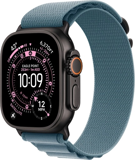 Apple Watch Ultra 3 49 мм, корпус из черного титана, ремешок Alpine нежно-голубого цвета, размер L